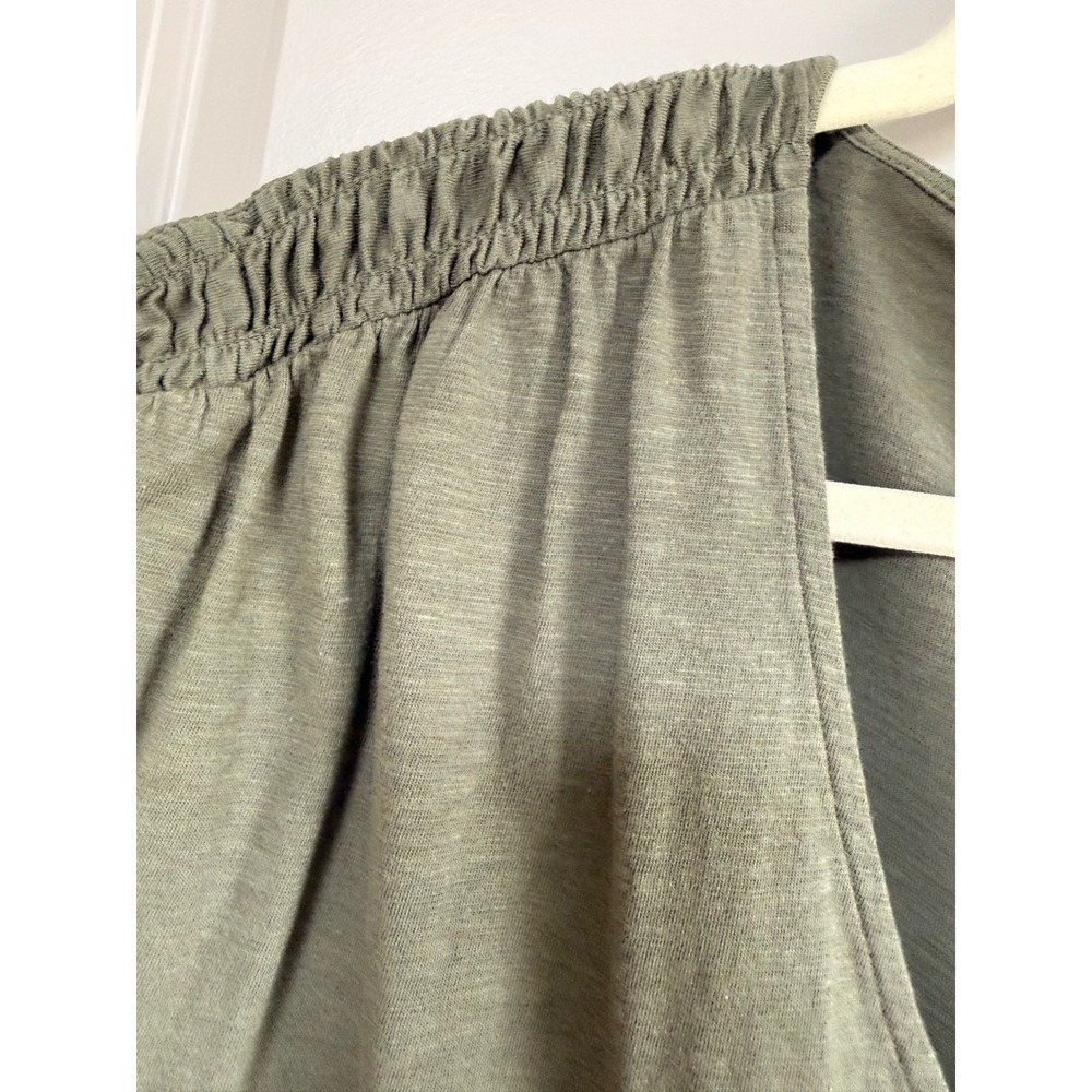 Evereve Olive Green Smocked Blouson V-Neck Slub Knit Top Medium - Picture 4 of 6